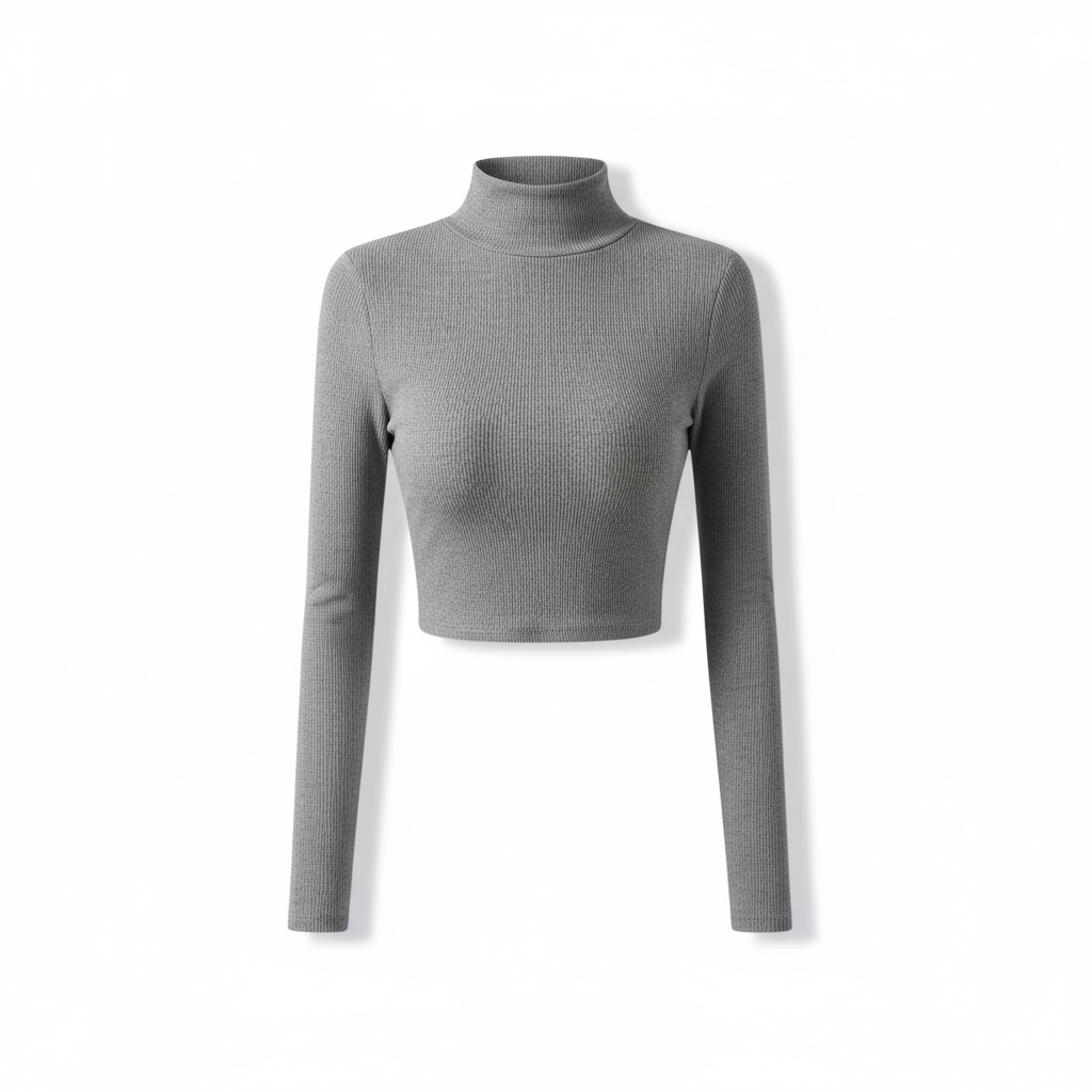 Womens Long Sleeve Turtleneck T Shirts Ribbed Tight Knit Sexy Slim Fitted Casual Women's Basic Crop Tops Cropped T-Shirt
