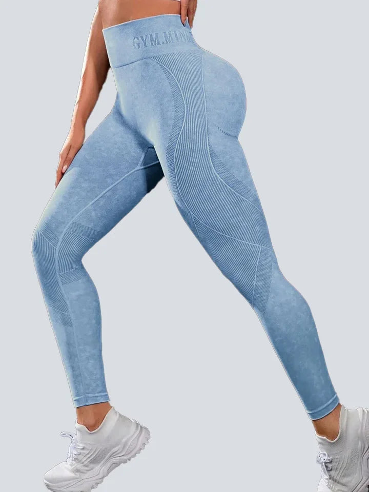 Women Seamless Gym High Waist Yoga Pants Hip Lifting Outdoor Sports Tight Waist Letter Sand Washed Pants Exercise Yoga Leggings