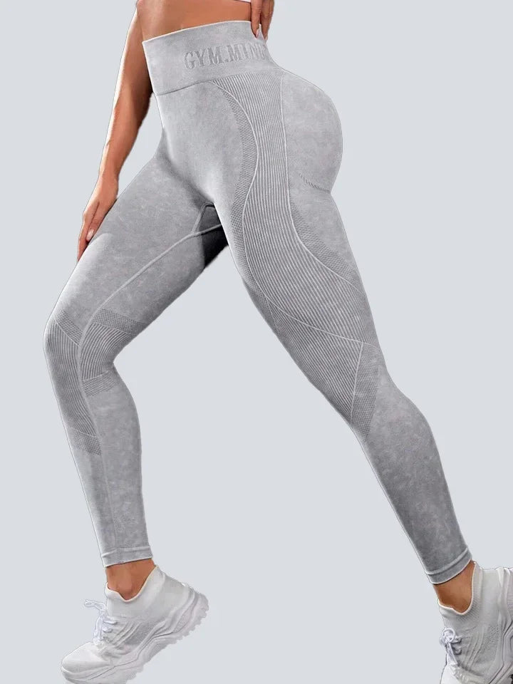 Women Seamless Gym High Waist Yoga Pants Hip Lifting Outdoor Sports Tight Waist Letter Sand Washed Pants Exercise Yoga Leggings