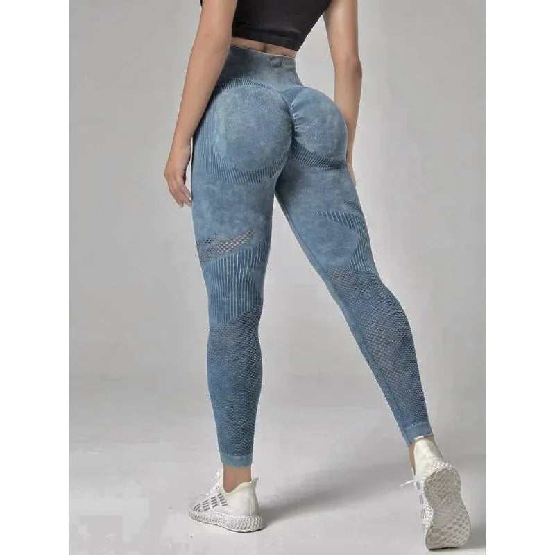 Hollow Out Leggings Women Seamless Slim Tights Frosted Water Washing Fitness Pants High Waist Hip Liftting Stretchy Yoga Pants