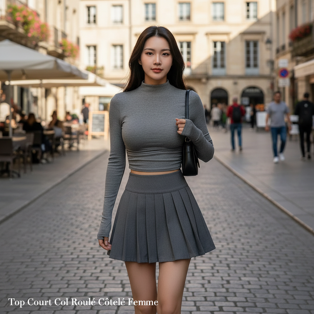 Womens Long Sleeve Turtleneck T Shirts Ribbed Tight Knit Sexy Slim Fitted Casual Women's Basic Crop Tops Cropped T-Shirt